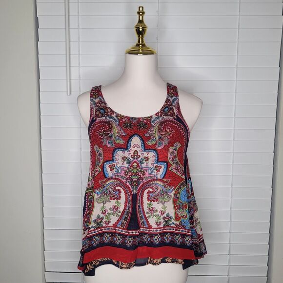 Patrons Of Peace Red White Blue Pinafore Paisley Print Top Patriotic Boho Small - Picture 1 of 8